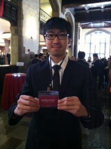 Sophomore accounting major Thomas Lukman displays his personalized Recpass badge, which allowed him to digitally transmit profile information and his resume to participating recruiters