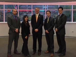 Senior members and academic advisers of Fox Fund and Owl Fund (from left): senior Finance major Jon Beaulieu, Owl Fund Director Cynthia Axelrod, Owl Fund Managing Director Dr. Jonathan Scott, Owl Fund Chief Investment Officer Jesse Worek, and Owl Fund Director of Portfolio Management Bryan Murray.