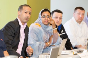 Husband and wife Tah Meouloud and Leila Bouamatou, who are part of the first cohort of Fox School’s Executive Doctorate of Business Administration program, listen to instruction during their second residency. (Temple University)