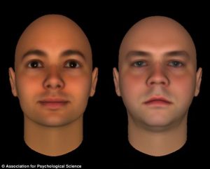 The image on the left reflects the characteristics of a face stimulate trustworthiness, while the image on the right has the opposite effect. (Source: Cogsdill et al. (2014). Psychological Science. Retrieved from