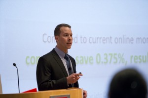 Fox School MBA alumnus Ben Stucker making his final presentation. Photos by Temple University Photography.