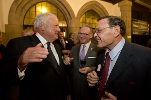 William A. Graham IV, right, shares a moment with Chairman of Temple University’s Board of Trustees Patrick O’Connor, left, and Fox School of Business Dean M. Moshe Porat at the 2015 Musser Awards for Excellence in Leadership reception.