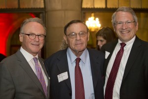 Fox School of Business Dean M. Moshe Porat, left, and Temple University President Neil Theobald, right, pose with Musser Award recipient William A. Graham IV at the 2015 Musser Awards for Excellence in Leadership reception.
