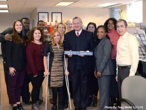 Sheila Hess, third from left, Mayor Jim Kenney and members of the Office of the City Representative recognize Hess at her welcome party. (Courtesy Sheila Hess)