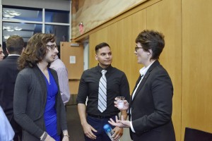 Helen Fitzpatrick, director of the City of Philadelphia’s LGBT Affairs Office, meets with attendees at the Fox School’s “Bridging the Gap: LGBTQIA in Business” event. at the Fox School’s “Bridging the Gap: LGBTQIA in Business” event. (Jim Roese Photography)