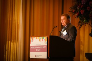 Dr. R.B. Drennan, Chair of the Risk, Insurance, and Healthcare Management department, delivers remarks at the department’s 28th annual Awards for Excellence.