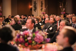 Dr. R.B. Drennan, Chair of the Risk, Insurance, and Healthcare Management department, and Dr. M. Moshe Porat, Dean of the Fox School of Business, listen to one of the speakers at the 28th annual Department of Risk, Insurance, and Healthcare Management Awards for Excellence.