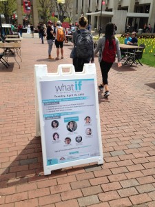 Student attendees make their way down Polett Walk at the What IF innovation festival.