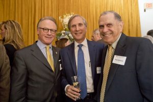Dean M. Moshe Porat, left, and Warren V. “Pete” Musser, right, greet 2016 Musser Award recipient Gerard H. “Jerry” Sweeney. (Ryan S. Brandenberg/Temple University Photography)