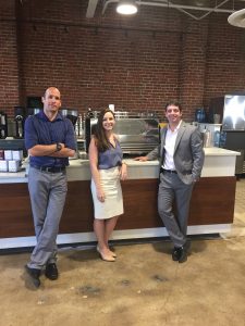 MBA students Ashley Murgatroyd and Ittai Marom visit Saxbys headquarters in Philadelphia to present their research findings on sustainability. The opportunity came about as part of a Sustainability in Business course delivered by Daniel Isaacs, Assistant Professor of Legal Studies.