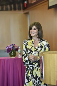 Lori Bush, who earned her MBA from the Fox School of Business, delivers a keynote address at the 17th annual League for Entrepreneurial Women’s conference. (Jim Roese Photography)