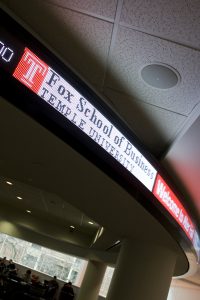 Photo of the stock ticker in Alter Hall.
