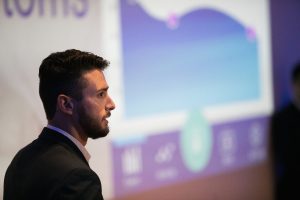 Nick Delmonico delivers his winning presentation in the Urban Health Track at the 2017 Be Your Own Boss Bowl.
