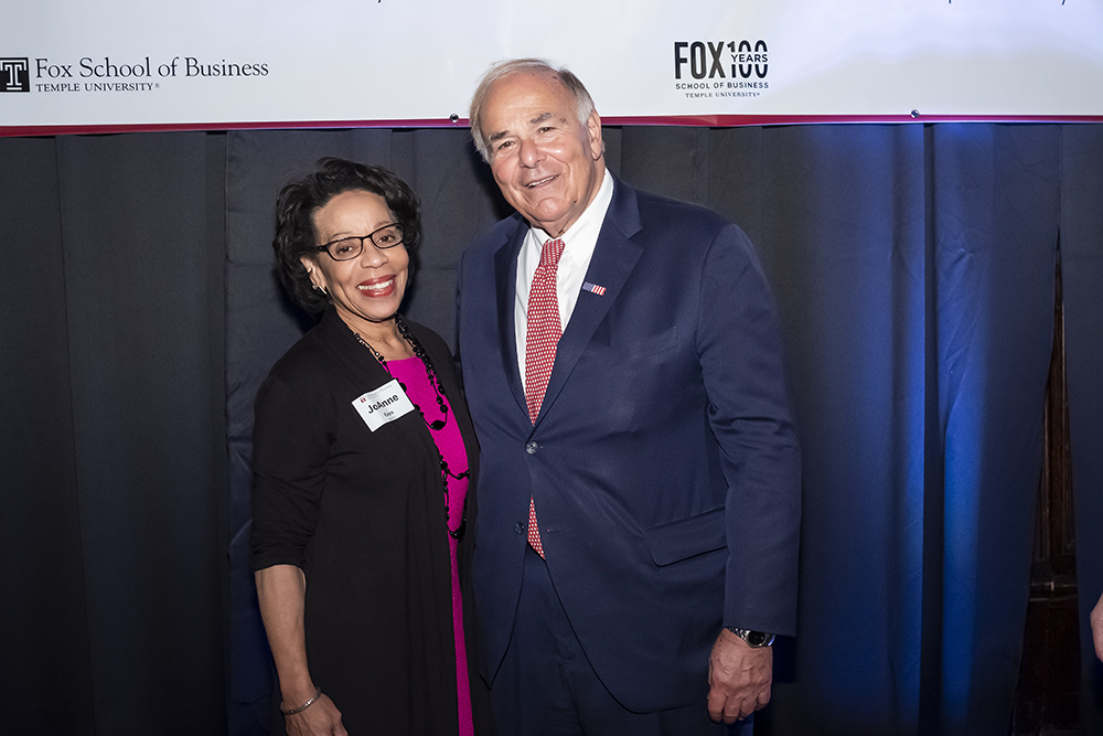 Provost JoAnne A. Epps greets 2018 Musser Award recipient Governor Edward G. Rendell.