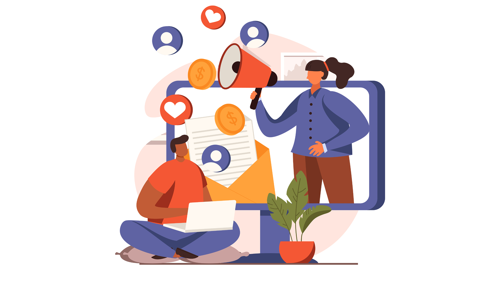 Cartoon graphics depict an influencer and a viewer.