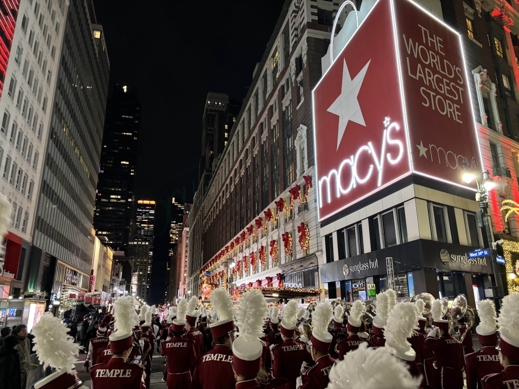 The Temple University Diamond Band rehearses the night before Thanksgiving.